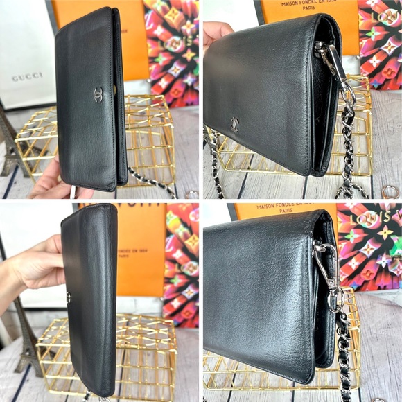 CHANEL black leather wallet crossbody bag with chain and charm - Picture 14 of 16